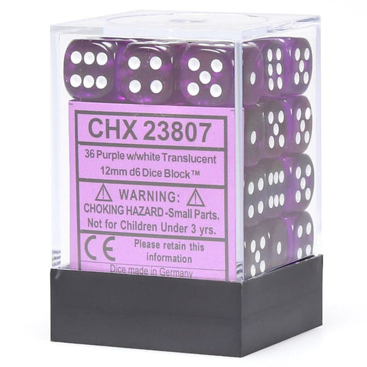 Translucent: 12mm D6 - Purple/White (36)