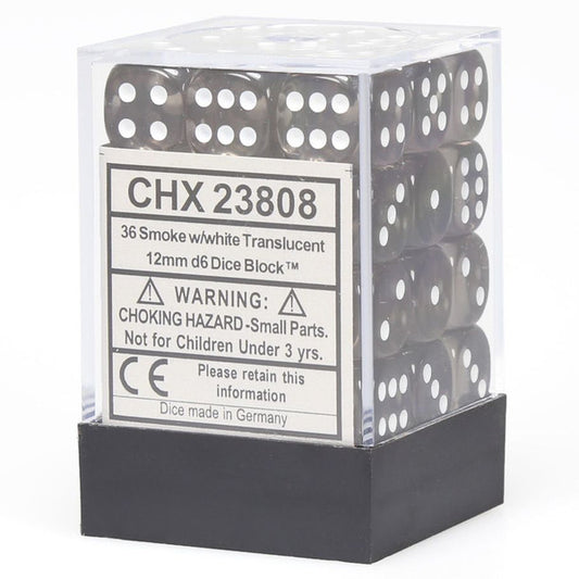 Translucent: 12mm D6 - Smoke/White (36)
