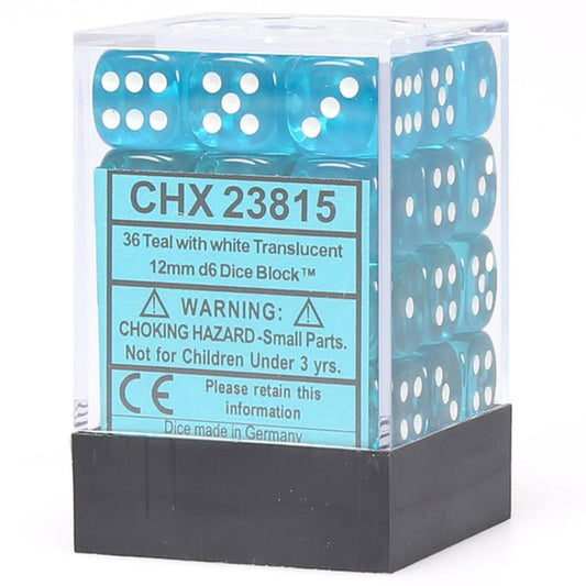 Translucent: 12mm D6 - Teal/White (36)
