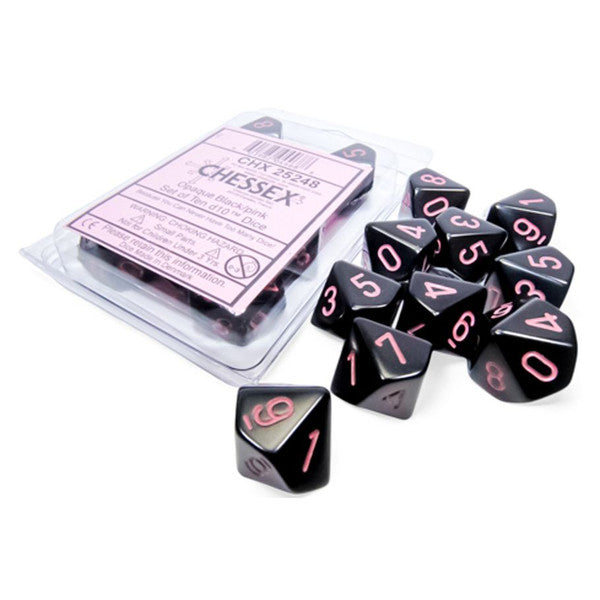 Opaque: D10 - Black/Pink (10 dice)