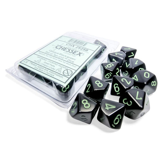 Opaque: D10 - Black/Green (10 dice)
