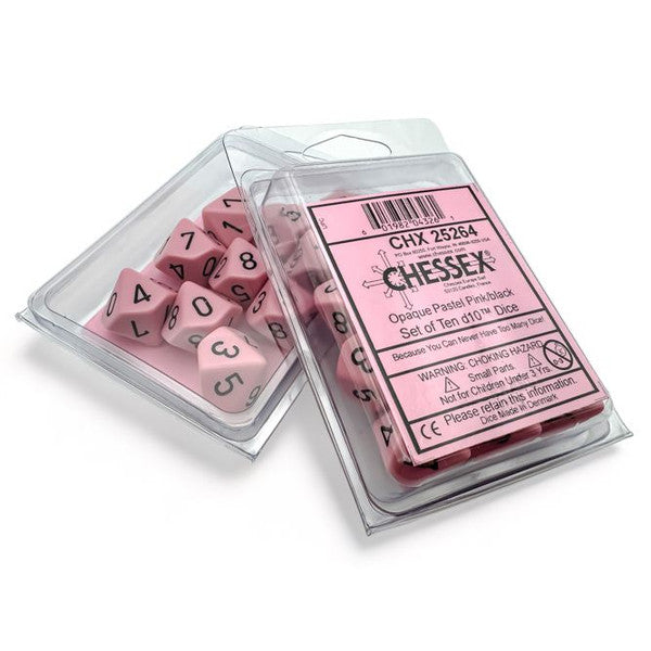 Opaque: D10 - Pastel Pink/Black (10 dice)