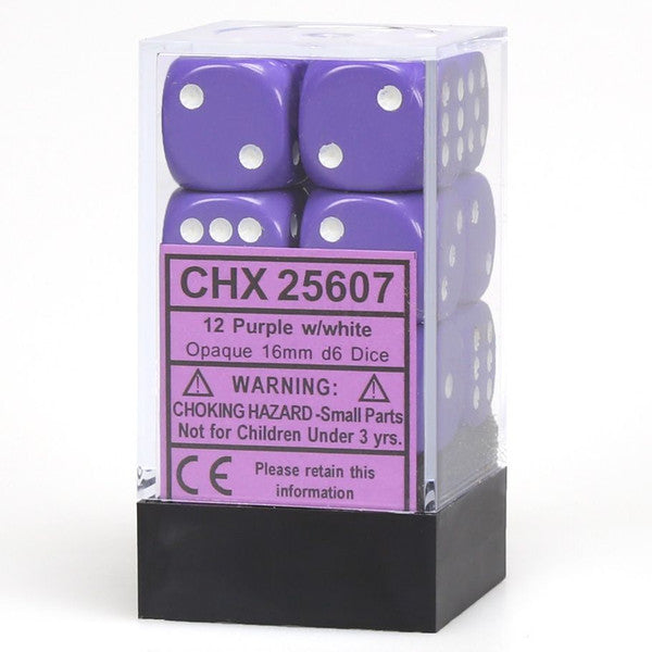 Opaque: 16mm D6 - Purple/White (12)