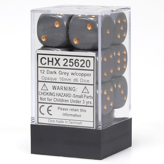 Opaque: 16mm D6 - Dark Grey/Copper (12)
