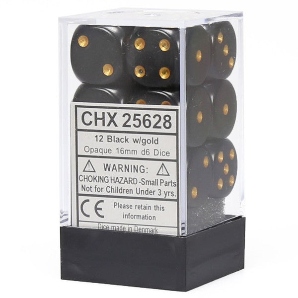 Opaque: 16mm D6 - Black/Gold (12)