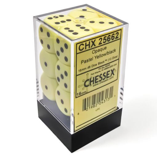 Opaque: 16 mm D6 - Pastel Yellow/Black (12 dice)
