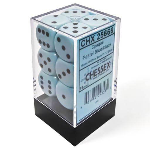 Opaque: 16 mm D6 - Pastel Blue/Black (12 dice)