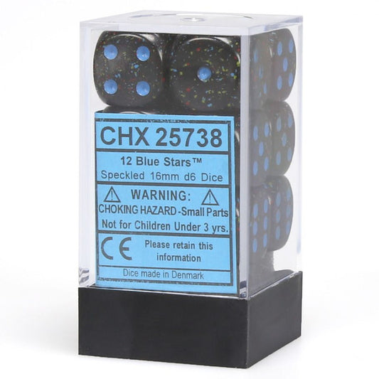 Speckled: 16mm D6 - Blue Stars (12)