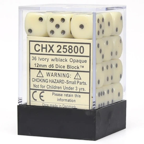 Opaque: 12mm D6 - Ivory/Black (36)