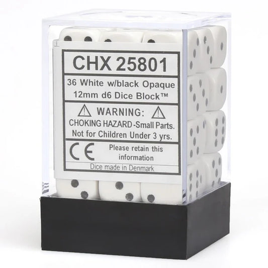 Opaque: 12mm D6 - White/Black (36)