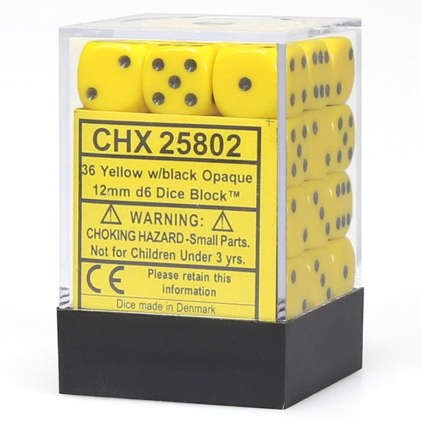 Opaque: 12mm D6 - Yellow/Black (36)