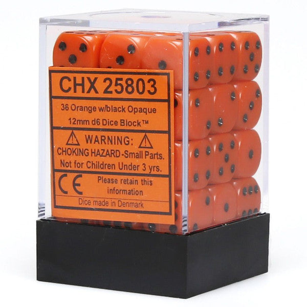 Opaque: 12mm D6 - Orange/Black (36)