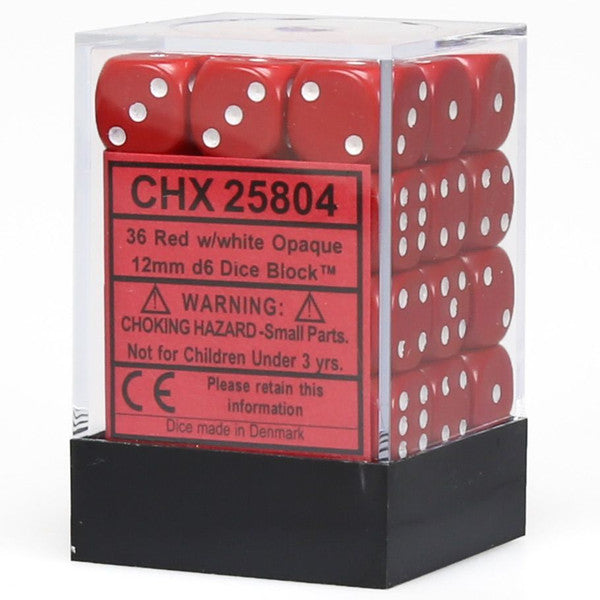 Opaque: 12mm D6 - Red/White (36)