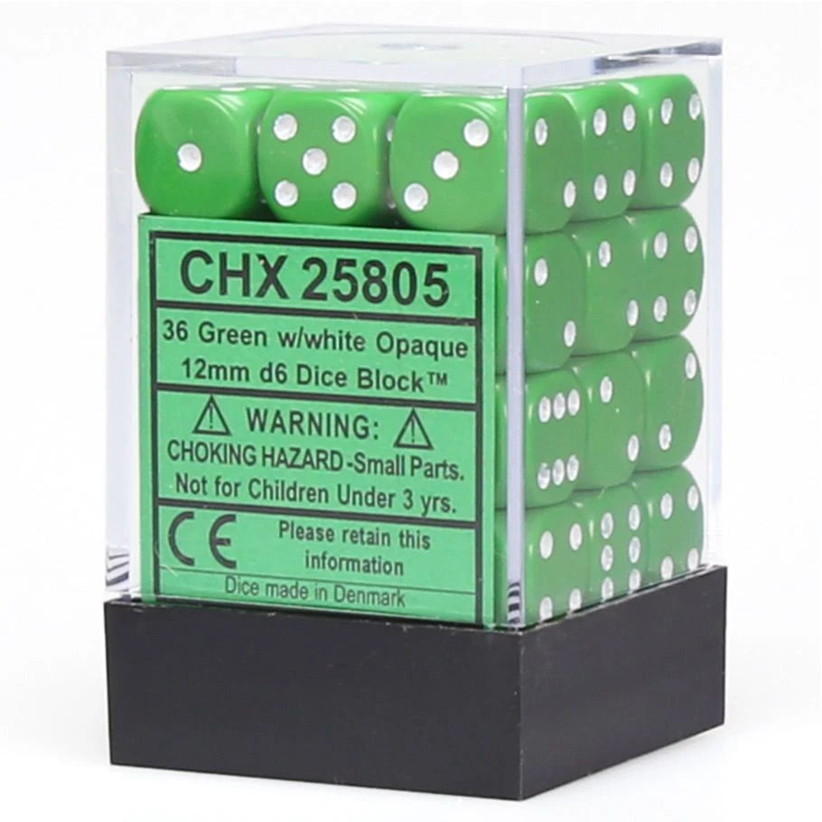 Opaque: 12mm D6 - Green/White (36)