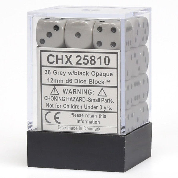Opaque: 12mm D6 - Grey/Black (36)
