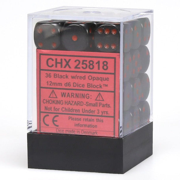 Opaque: 12mm D6 - Black/Red (36)