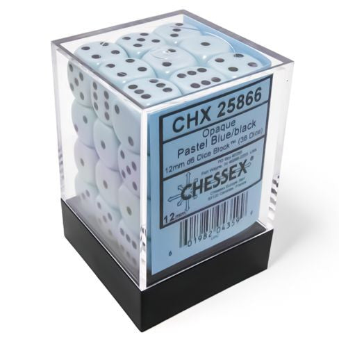 Opaque: 12 mm D6 - Pastel Blue/Black (36 dice)