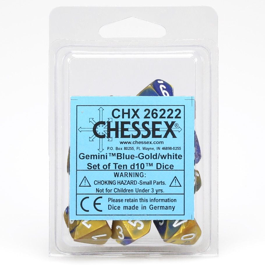 Gemini: D10 - Blue and Gold/White (10 dice)