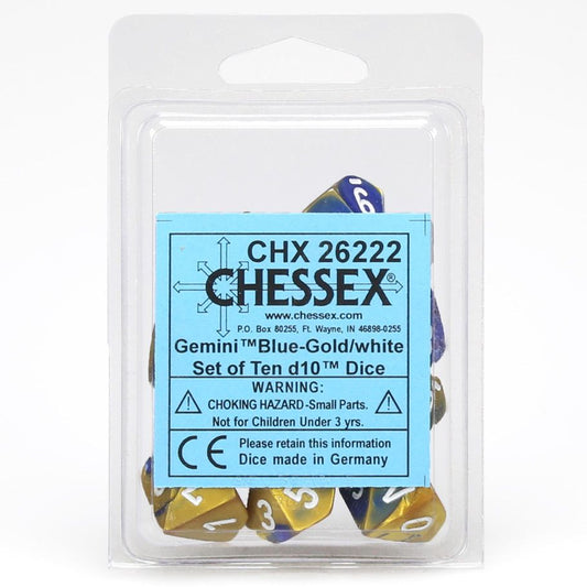 Gemini: D10 - Blue and Gold/White (10 dice)