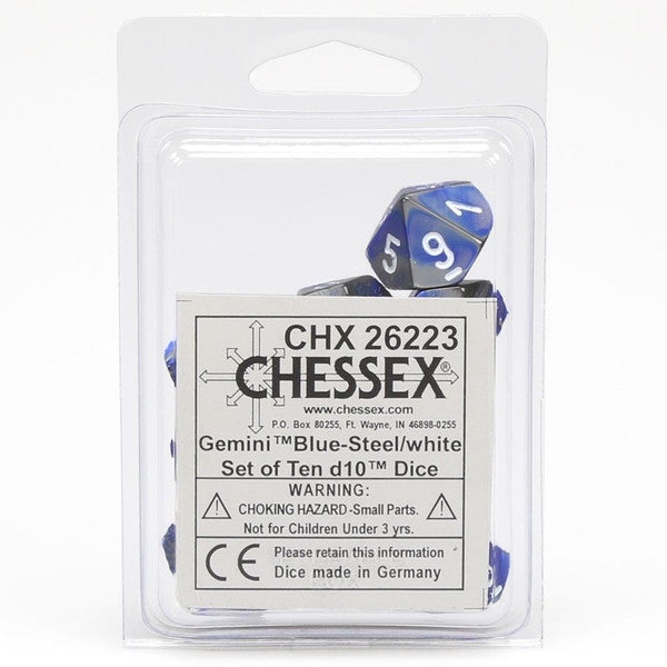 Gemini: D10 - Blue and Silver/White (10 dice)