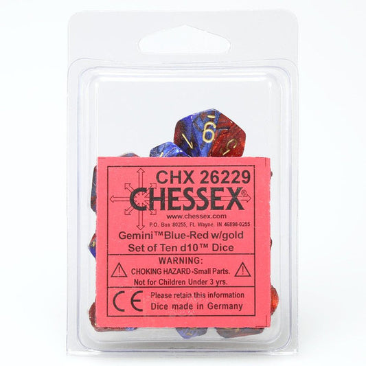 Gemini: D10 - Blue and Red/Gold (10 dice)