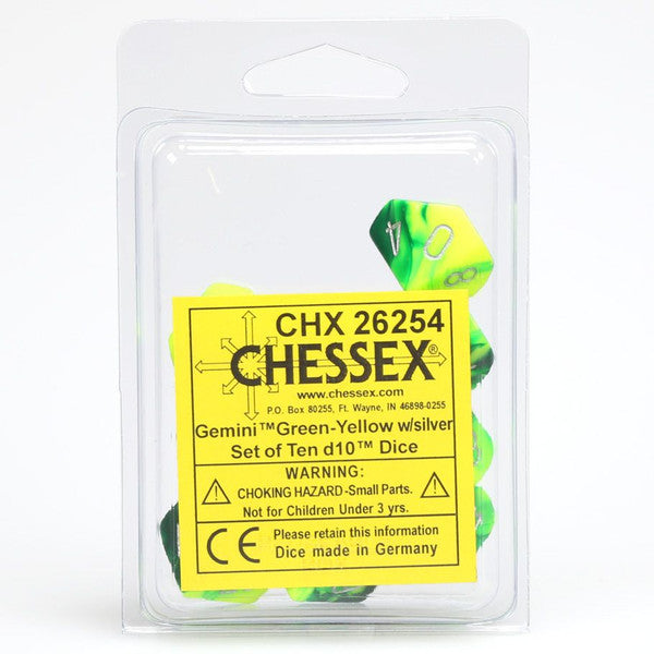 Gemini: D10 - Green and Yellow/Silver (10 dice)