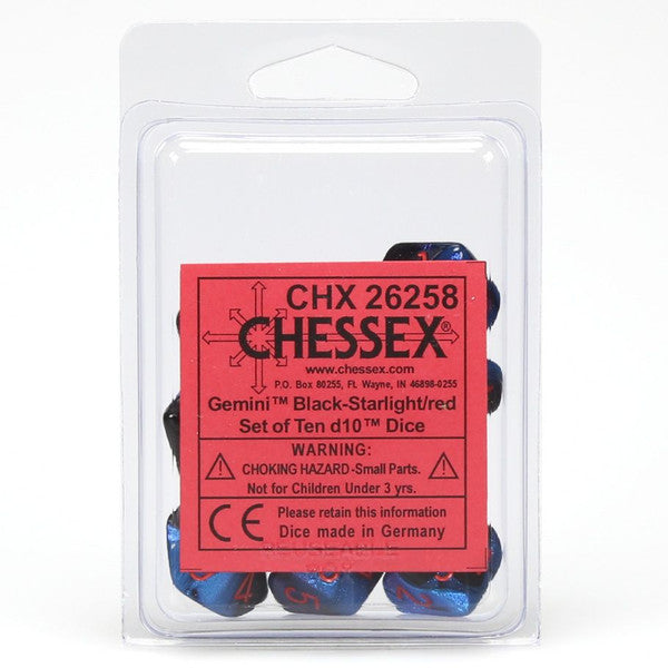 Gemini: D10 - Black Starlight/Red (10 dice)