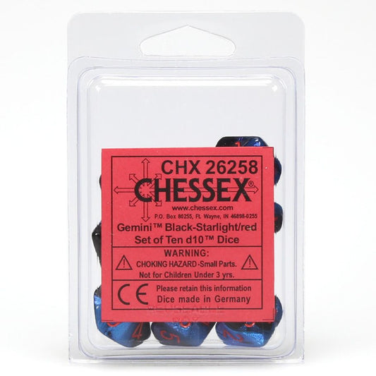 Gemini: D10 - Black Starlight/Red (10 dice)
