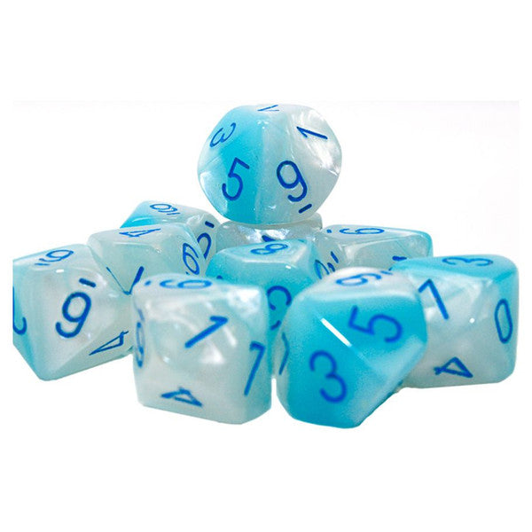 Gemini: D10 - Pearl Turquoise-White/Blue Luminary (10 dice)