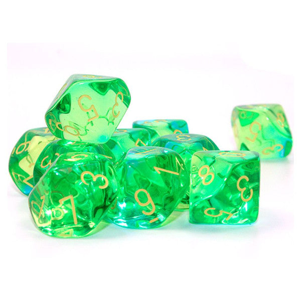 Gemini: D10 - Translucent Green-Teal/Yellow (10 dice)