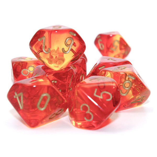 Gemini: D10 - Translucent Red-Yellow/Gold (10 dice)