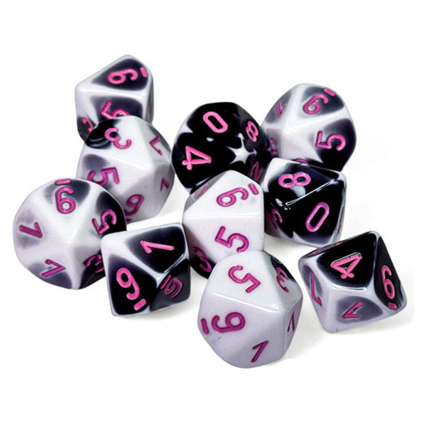 Gemini: D10 - Black-White/Pink (10 dice)