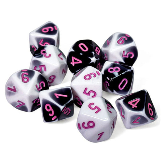 Gemini: D10 - Black-White/Pink (10 dice)