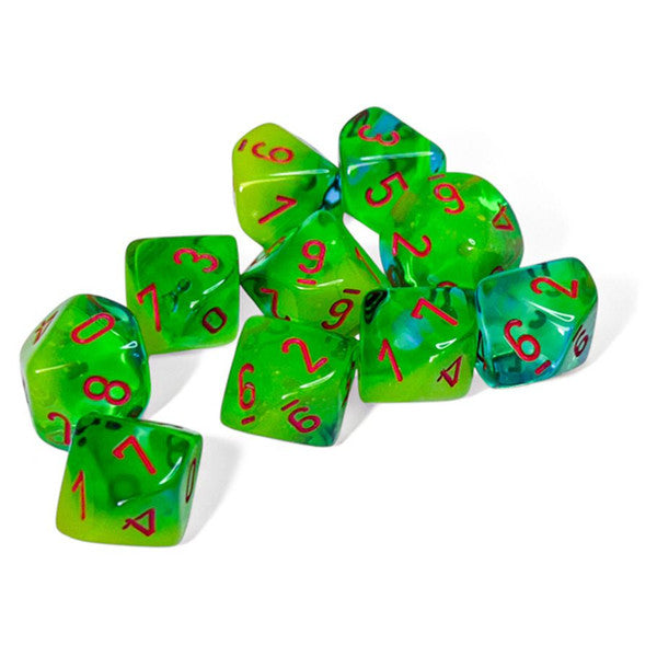 Gemini: D10 - Plasma Green-Teal/Orange Luminary (10 dice)