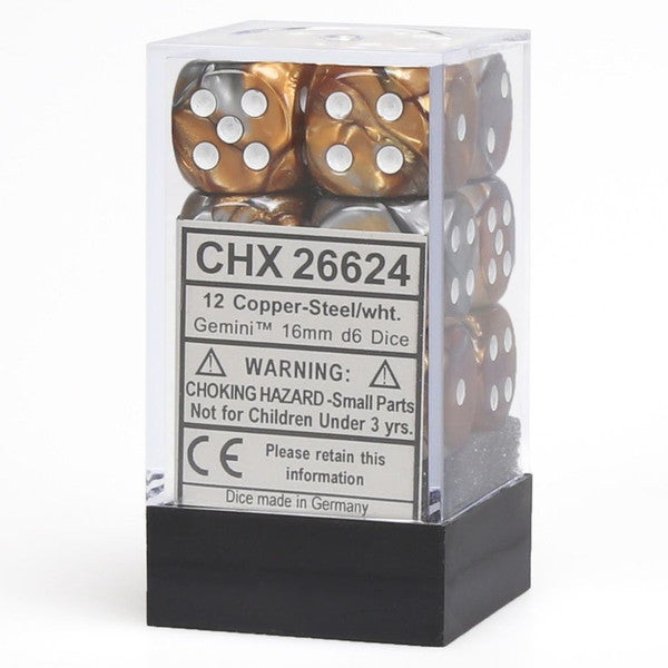 Gemini: 16mm D6 - Copper Steel/White (12)