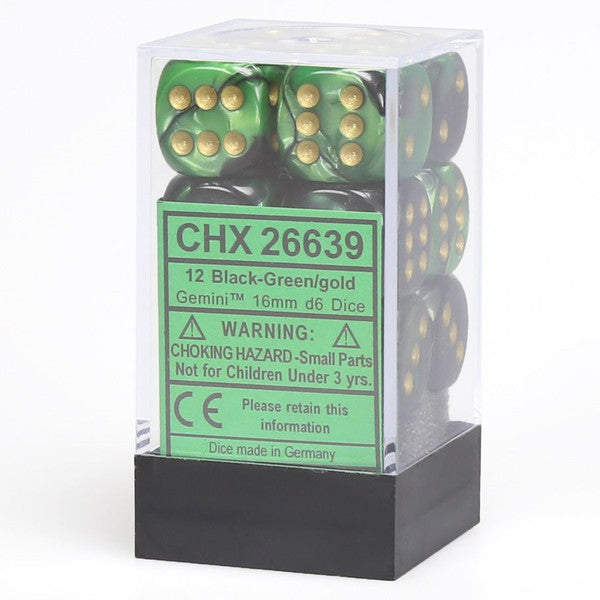 Gemini: 16mm D6 - Black Green/Gold (12)