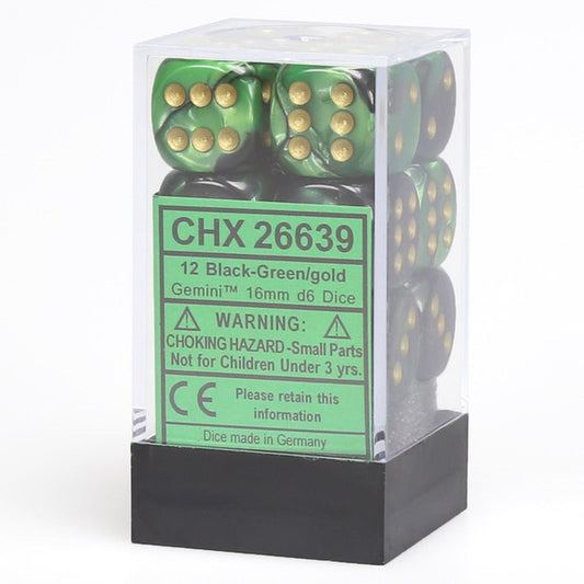Gemini: 16mm D6 - Black Green/Gold (12)
