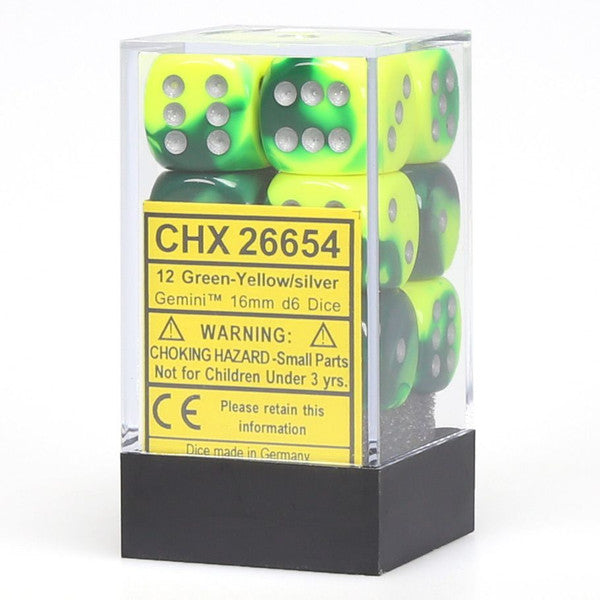 Gemini: 16mm D6 - Green Yellow/Silver (12)
