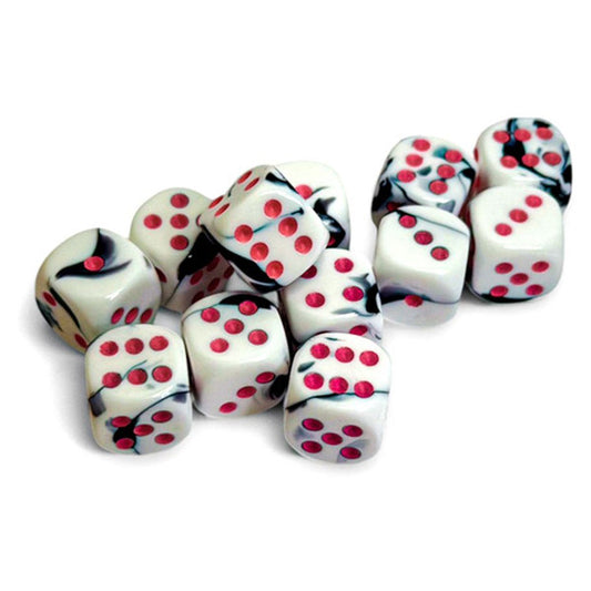 Gemini: 16 mm D6 - Black-White/Pink (12 dice)