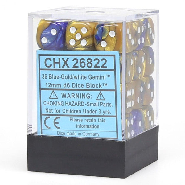 Gemini: 12mm D6 - Blue Gold/White (36)
