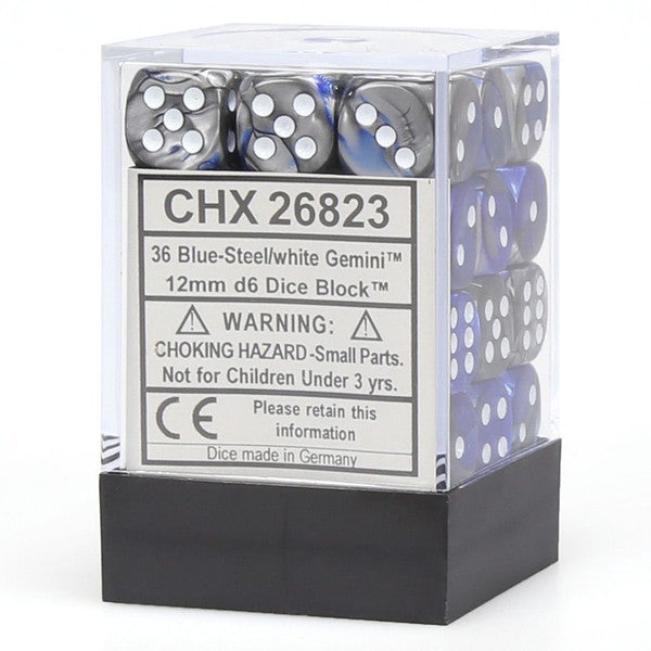 Gemini: 12mm D6 - Blue Silver/White (36)