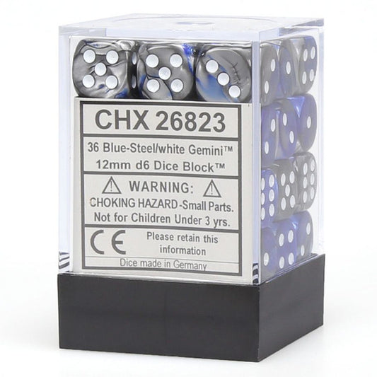 Gemini: 12mm D6 - Blue Silver/White (36)