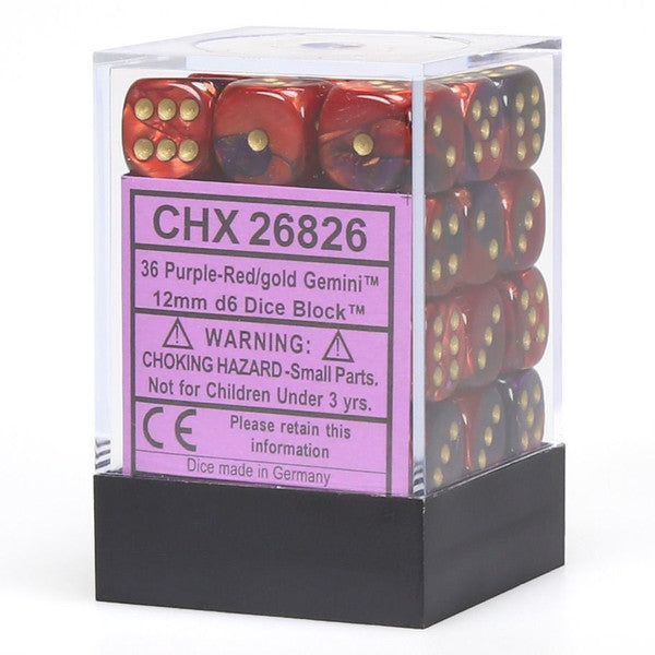 Gemini: 12mm D6 - Purple Red/Gold (36)