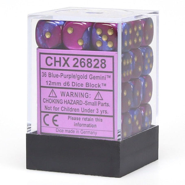 Gemini: 12mm D6 - Blue Purple/Gold (36)