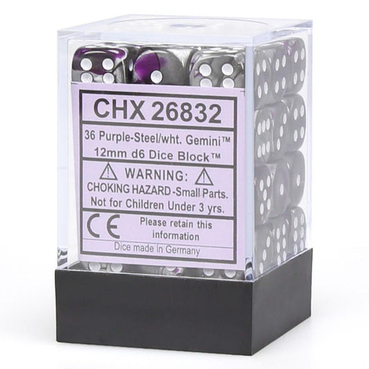 Gemini: 12mm D6 - Purple Steel/White (36)