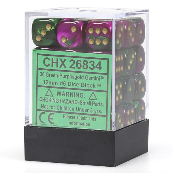 Gemini: 12mm D6 - Green Purple Gold/Black (36)