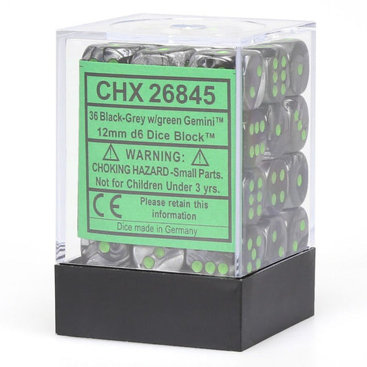 Gemini: 12mm D6 - Black Gray/Green (36)