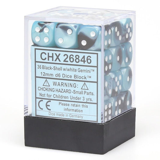 Gemini: 12mm D6 - Black Shell/White (36)
