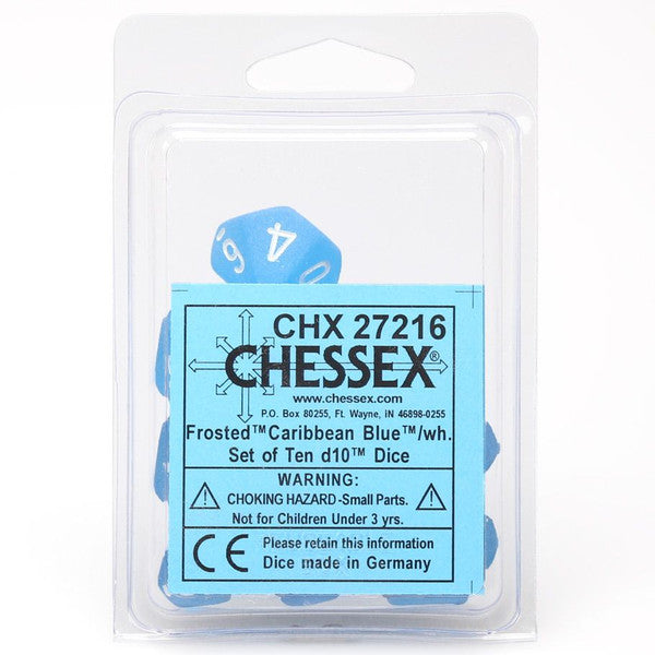 Frosted: D10 - Caribbean Blue/White (10 dice)