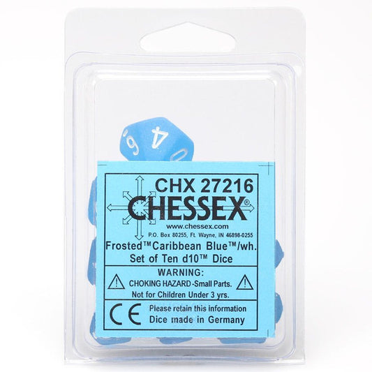 Frosted: D10 - Caribbean Blue/White (10 dice)